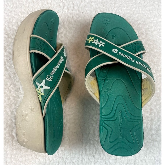 HUSH PUPPIES • Lollipop Green/White Criss-Cross Strappy Slip-On Wedge Sandals - Picture 10 of 16